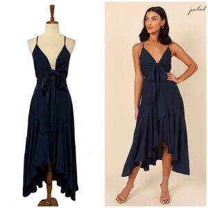 NWT Petal & Pup Mariana High Low Navy Blue Cocktail Party Flutter Dress Sz S